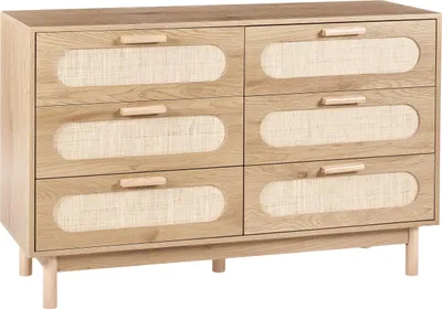 Produktbild von BELIANI Kommode mit 6 Schubladen Hellbraun Spanplatte Rattanfront Boho-Stil Schlafzimmer Wohnzimmer Aufbewahrung Sideboard