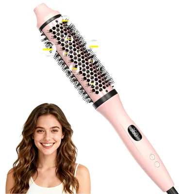 Produktbild von Ionen-Thermobürste mit zwei Spannungen zum Locken und Glätten, 6 Temperatureinstellungen und LED-Digitalanzeige, Heißluftstyler.Farbe:Rosa,Steckertyp:Eu