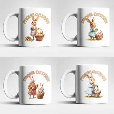 Produktbild von Ostern Hase Ostereier Kaffeetasse Teetasse Tasse Geschenkidee 325 ml – 4er Set