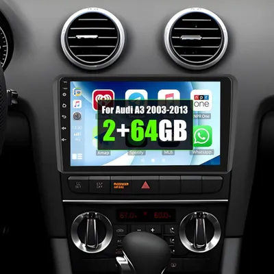Obrázok produktu pre 2 + 64G, autorádio s Android 13 pre vozidlá Audi A3 (modelové roky 2003-2013), s funkciami Carplay/Android Auto/Mirrorlink, 9-palcový HD dotykový displej s Wi-Fi, GPS, Bluetooth, FM/RDS ekvalizérom a klimatizáciou