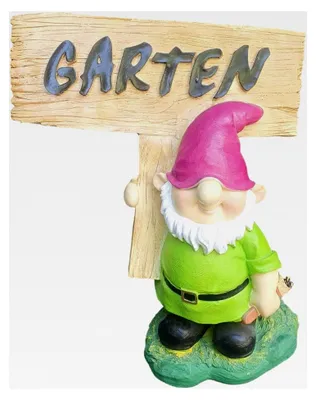 Produktbild von Gartenfigur, Gartenzwerg mit Schild, 42 cm, wetterfeste Dekoration für den Garten