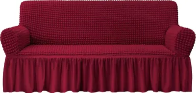 Obrázek produktu pro Stretch Sofa Cover Sofa Seat Cushion Cover Pleated Ruffle Skirt Sofa Cover European Style Chair Cover (3-Seater, Wine Red )