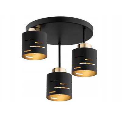 Produktbild von FKL DESIGN Home Deco Deckenlampe Deckenleuchte 3-flammig E27 Metall Lampenshirm Lampe aus Serie (Schwarz, N910-EP3)