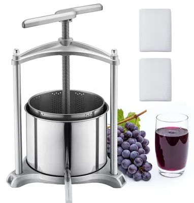 Produktbild von Manuelle Beerenpresse Obstpresse - Saftpresse 6 l - Edelstahl Innenbehälter - Für Äpfel Trauben Orangen Gemüse - Mit 2 Filterbeuteln - T-förmiger Griff