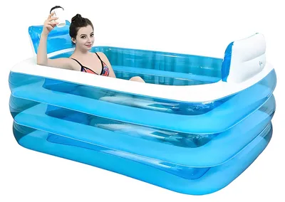 Produktbild von NOYHHAV Aufblasbare Pools Aufblasbare Badewanne Spa Verdickte Erwachsene Badewannes Strandbadewanne Barrel Doppelbadewanne Faltbare Badewanne PVC+ Fußpumpe Schwimmbecken – Blau, Größe 160*115*55cm