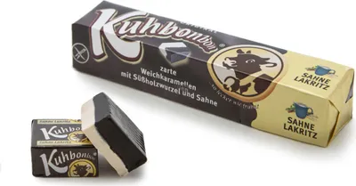Produktbild von Kuhbonbon Stange Sahne Lakritz einzeln gewickelte Weichkaramelle 72g
