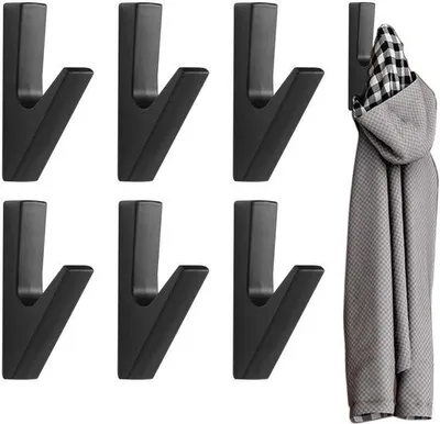 Produktbild von Unyqoos® 6er-Set schwarze Wandhaken aus Zinklegierung – verdeckte Montage, vielseitig für Jacken, Schals, Handtücher & Taschen