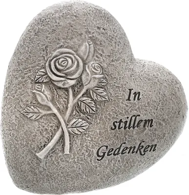 Radami Grabherz Gedenkstein – Steinguss-Herz Mit Rosenranke, 9,5x9,5 Cm, Wetterfest, Antik Grau