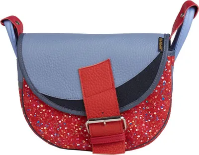Image de Sac à bandoulière pour femme en cuir rouge et bleu