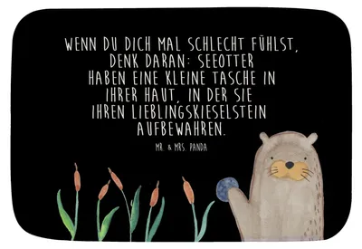 Produktbild von Mr. & Mrs. Panda Badteppich Otter Stein - Schwarz - Geschenk, Badematte, Witzige Fakten, Seeotter, Badvorleger, Badezimmerteppich, Badezimmer Matte, Fischotter, Pflanzen