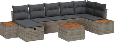 Image de Ensemble de canapé de jardin avec coussin 8 pcs Gris polyrotin
