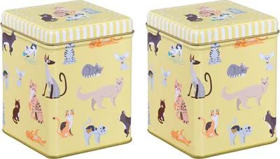 Zdjęcie produktu dla tea4chill zestaw puszek do herbaty / puszek do kawy / puszek do przechowywania "Cats", 2 puszki po 100 g każda, pokrywka na zawiasach, wzór vintage