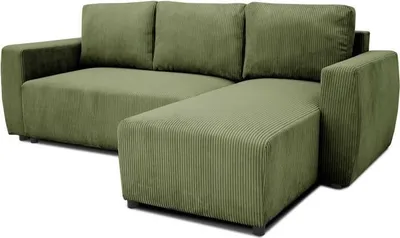 Image de Canapé d'angle convertible PHARELL, Réversible, Velours côtelé Kaki, Coffre de rangement, 224 x 155 x 85 cm