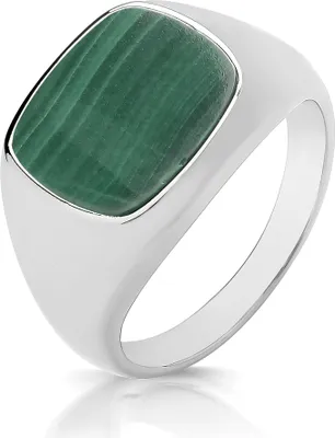 Image de Bague Chevalière / Bague Souveraine Femme Argent fin 925 avec Malachite, 48 (15.3); TRS33144RSI