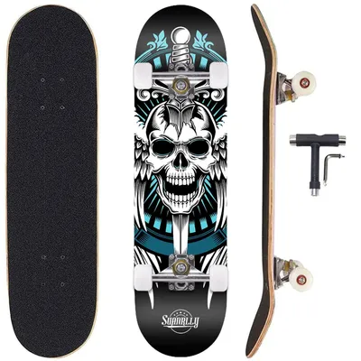 Produktbild von Skateboard 31 Zoll - 9-lagiges Ahornholz - Geeignet für Anfänger/Profis - Ideal für Tricks - Maximale Tragfähigkeit 100 kg - Stabil und Grip für Stunts - Skateboarddeck