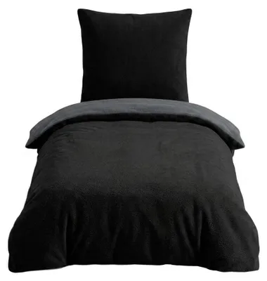 Produktbild von Microfaser Fleece Bettwäsche mit verdecktem Reißverschluss - einfarbig & wendbar Schwarz-Anthrazit 155 x 200 cm+ 80 x 80 cm
