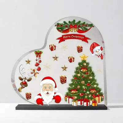 Weihnachtsplakette, Acryl, Herzform, 10x10 cm, Tischdeko