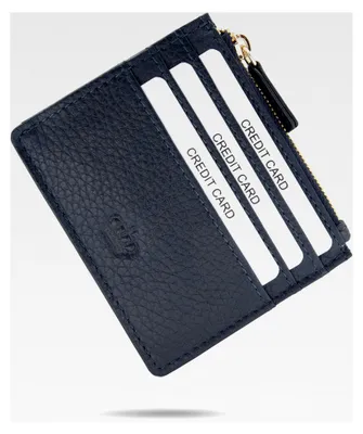 Produktbild von Damen Geldbeutel klein – Echtes Leder mit RFID-Schutz – Kartenetui mit 6 Kartenfächern und Reißverschlussfach (Dunkelblau)