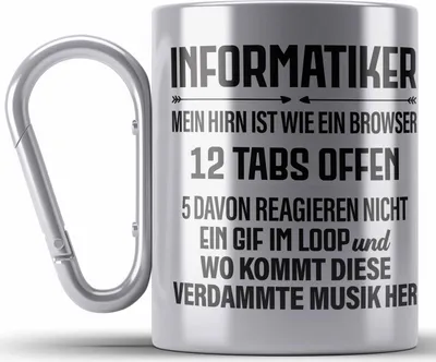 Produktbild von Trendation - Informatiker Edelstahl Tasse Karabiner Geschenk Programmierer Gadget Lustig Geschenkidee Männer Zubehör Informatiklehrer IT Programmierer (Silber)