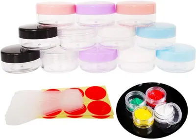 Imagen del producto de 12 recipientes cosméticos reutilizables, de 10 ml, redondos, con tapa de rosca, ideales para viajes