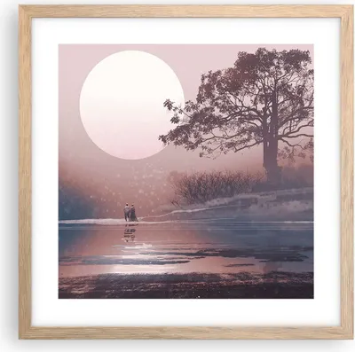 Produktbild von Gerahmtes Poster - Rahmen in heller Eiche - Mond Paar Baum - 40x40 cm - Wand Bild - Wanddeko - Wandbilder - Kunstposter - Wandposter - Bilderrahmen - Bilder - Kunstdruck - Wandbild - P2NAC40x40-4236