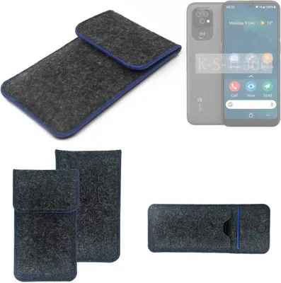 Produktbild von K-S-Trade Handy-Hülle Schutz-Hülle kompatibel mit Doro 8100 Filztasche Pouch Tasche Case Sleeve Filzhülle dunkelgrau, blauer Rand