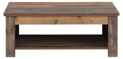 Couchtisch CLIF mit aufklappbarer Platte in Old Wood Vintage, Gesamtansicht von vorne.