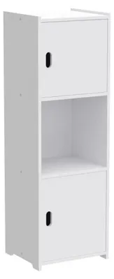 Image de Meuble de salle de bain - Meuble de rangement - À poser - Résistant aux intempéries - En plastique - 1 compartiment ouvert - 2 étagères derrière les portes - Compact - Blanc