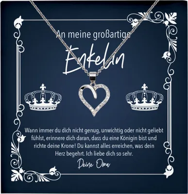Produktbild von 22Feels Echt Silber Halskette - An Meine Enkelin Geschenk von Oma Idee 18. Geburtstag 21. Abitur Abschluss Enkelkind Silber Schmuck Set für Frauen und Mädchen - Herz Anhänger, Karte