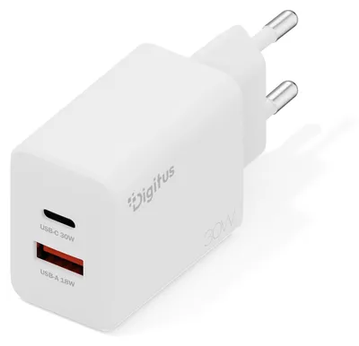 Imagen del producto de Digitus DA-10301 DIGITUS USB-Ladegerät GaN  30W,  1x USB-C,  1x USB-A    weiß