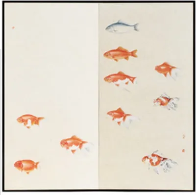 Produktbild von Fine Asianliving Chinesischer Paravent Raumteiler Trennwand B120xH180cm 2 Paneele Orange Fische