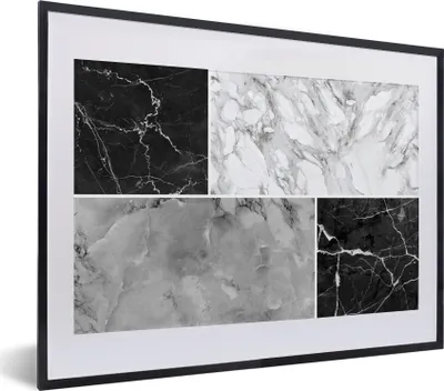 Produktbild von MuchoWow® Gerahmtes Poster Marmor - Weiß - Schwarz - Grau 40x30 cm - Poster mit Schwarzem Bilderrahmen Wandposter Rahmen Foto Bilder - Bilderrahmen - Poster im Rahmen
