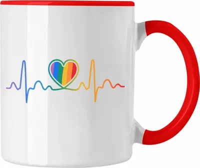 Produktbild von Trendation - LGBT Tasse Geschenk für Schwule Lesben Transgender Regenbogen Herzschlag Lustige Grafik Regenbogen (Rot)