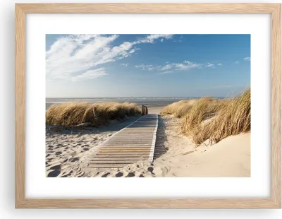 Produktbild von Gerahmtes Poster - Rahmen in heller Eiche - Strand Meer Fußgängerbrücke Ufer - 40x30 cm - Wand Bild - Wanddeko - Wandbilder - Wandposter - Bilderrahmen - Bilder - Kunstdruck - P2NAA40x30-2657
