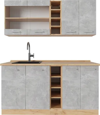 Produktbild von Singleküche Vicco R-Line Beton/Goldkraft Eiche 160 cm ohne Arbeitsplatte, Model 54174