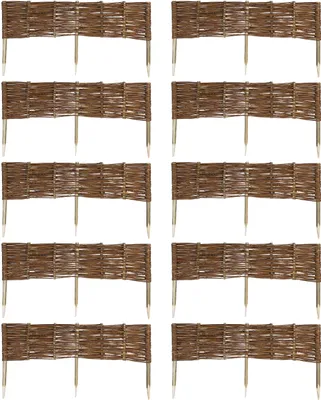 Produktbild von 10 x Beeteinfassung aus Weide 16 Größen ( Länge: 100 cm Höhe: 20 cm ) Weidenzaun Rasenkante Beetbegrenzung Steckzaun imprägniert mit Buchepflöcken für leichtes Einsetzen Palisade