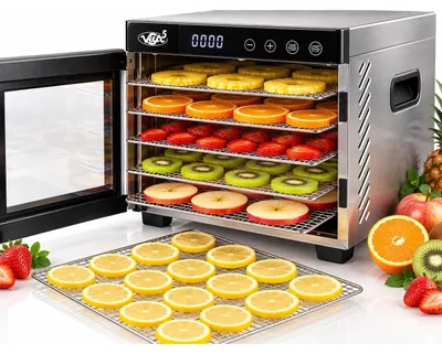 Productafbeelding van Voedseldroger - 6 roestvrijstalen roosters - 650 W - Timer 24 uur - 35 tot 75 °C