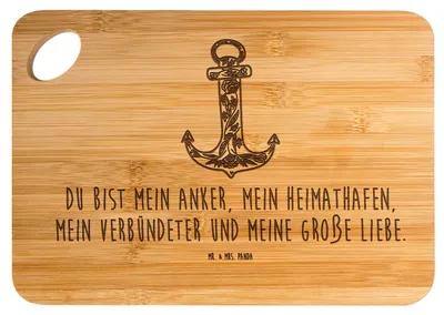 Produktbild von Mr. & Mrs. Panda Schneidebrett Anker Blau - Transparent - Geschenk, Brett, Tiermotive, holzschneidebrett, Frühstücksbrettchen, Hackbrett, Holzbrett