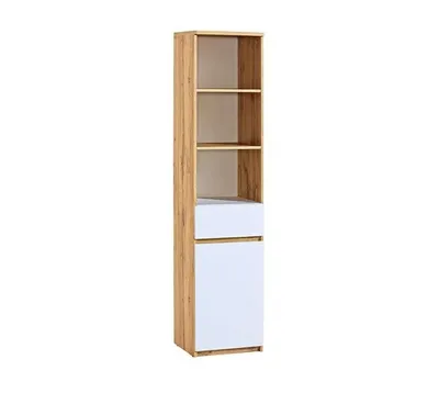 Produktbild von Regal ARTON I, Standregal mit Tür, Schublade und offenen Fächern, Bücherregal mit Stauraum, Modernes Wohnregal, 45 x 195 x 40 cm, Eiche Wotan/Weiß