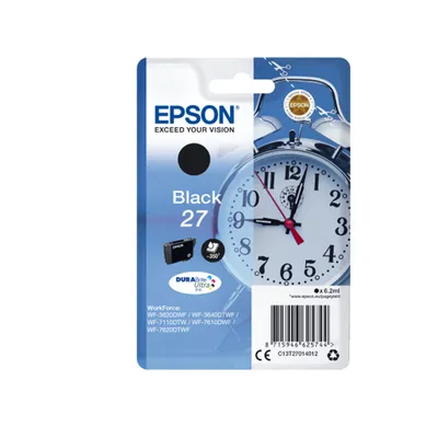 Productafbeelding van Epson wekker, los verpakt, zwart. 27 DURABrite Ultra inktpatronen, standaard opbrengst, zwart, pigmentinkt, 6,2 ml, 1 stuk, 350 pagina's.