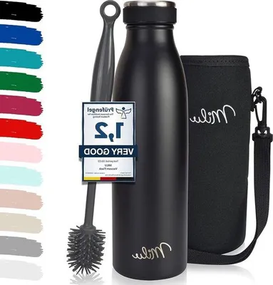 Produktbild von Isolierte Wasserflasche Edelstahl 500ml Schwarz