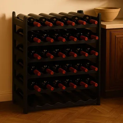 Produktbild von BURI Weinregal stapelbar Kunststoff für Flaschen | stabiles Flaschenregal in Gastronomie-Qualität | Getränkeregal Wein Regal erweiterbar, Schwarz, Variante:12 Flaschen