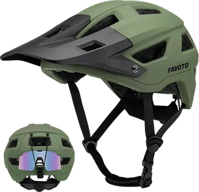 Produktbild von Mountainbike Fahrradhelm mit Schirm, Inmould Technologie, MTB Helm für Damen Herren, Armeegrün, M (55-58cm)