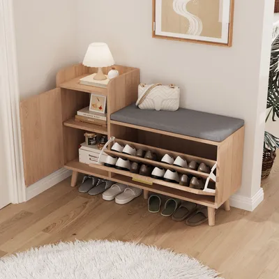 Produktbild von UnboxG Schuhbank Schuhschrank mit Sitzbank Schuhtruhe Sitzkommode Sitzbank mit Stauraum Schuhregal Dielenbank Eiche farbe ca.100x69,5x30cm