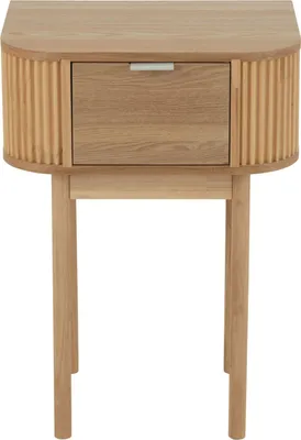 Produktbild von Runder Nachttisch aus naturbelassenem Holz mit Schublade