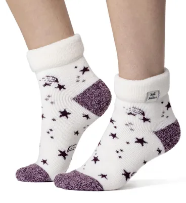 Produktbild von Damen Lite Orion Schlafsocken mit Umschlagbündchen - Elfenbein & Cabernet Sterne