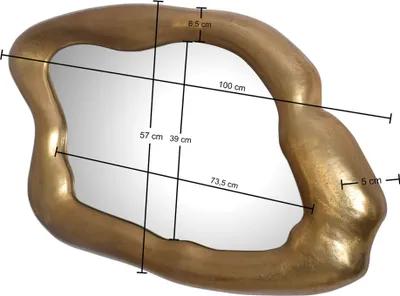 Zdjęcie produktu dla Lustro ścienne asymetryczne 100x57 cm metalowe lustro wiszące złote, aluminiowe lustro dekoracyjne bezkształtne z ramą, duże lustro ścienne, lustro w przedpokoju lustro do szafy nowoczesne | Wohnling