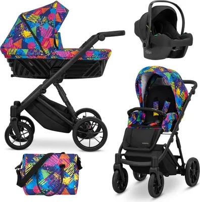 Produktbild von Kunert Ivento 3in1 Kinderwagen mit schwarzem Rahmen und umfangreicher Ausstattung