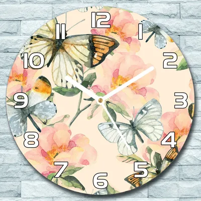 Produktbild von Wanduhr aus Glas Rund fi 30 Schmetterlinge Quarz Deko Wohnzimmer Büro