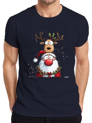 Obrázok produktu pre Father Christmas Reindeer Cartoon Funny Christmas Gift Kids Pánske tričko, námorná farba, XXL